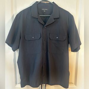 Banana Republic Black Perforated Netted Drawstring Hem Lightweight Shirt, Large